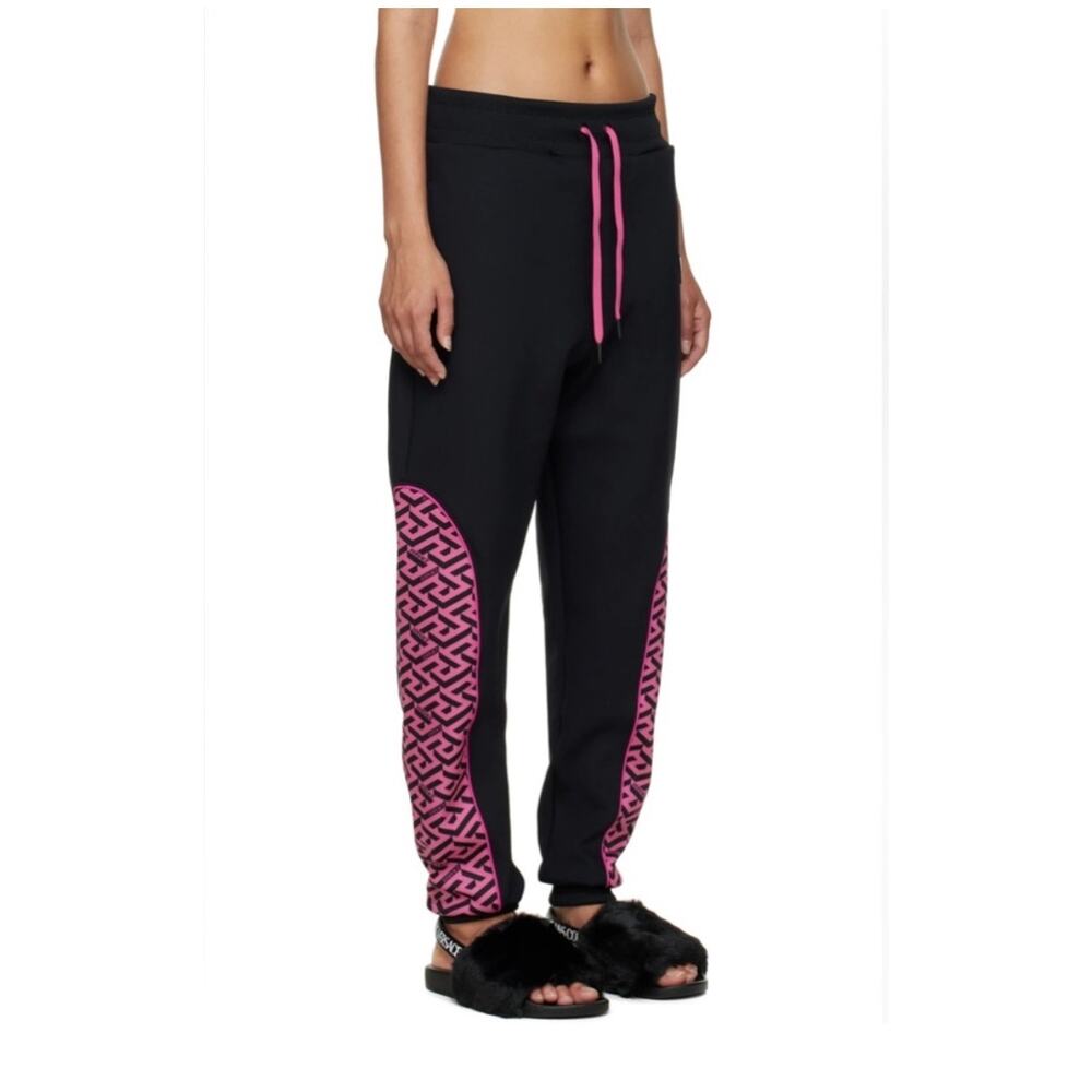 VERSACE Greca Signature Accent Jogger Sweatpants Size M black red